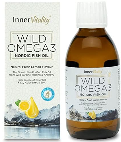 Omega 3 Fish Oil Liquid - Natural Fresh Lemon Flavour with NO Fishy Taste, High Strength DHA/EPA - 200ml Made from Wild Caught Nordic Fish Oil | 3rd Party Tested for Purity - Inner Vitality