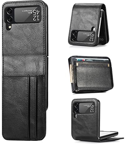 Handyhülle Kompatibel mit Samsung Galaxy Z Flip 3 | Klapphülle Schutzhülle mit Kartenfächer Kompatibel für Galaxy Z Flip 3 | Schwarz