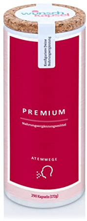 Wunschkapsel ATEMWEGE Premium Ergänzung | speziell für die Atmung konzipiert | exklusives KalmCold, Heilkräuter, Vitalpilze und Propolis | 290 Kapseln aus deutscher Manufaktur für XL-Reichweite