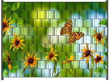 Wallario Zaun Sichtschutz Windschutz für EIN- und Doppelstabmattenzäune in der Größe Breite 2,50m x Höhe 1,80m, Motiv: Blumen mit Schmetterling