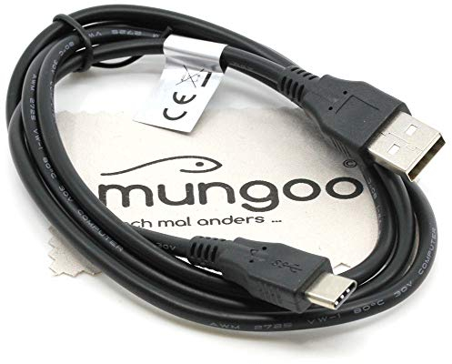 mungoo USB Ladekabel, Datenkabel 1m Schwarz, passend für Fire HD 8 (2020, 2022), Fire HD 10 (2019, 2021), Sync-Kabel USB-C mit Displayputztuch