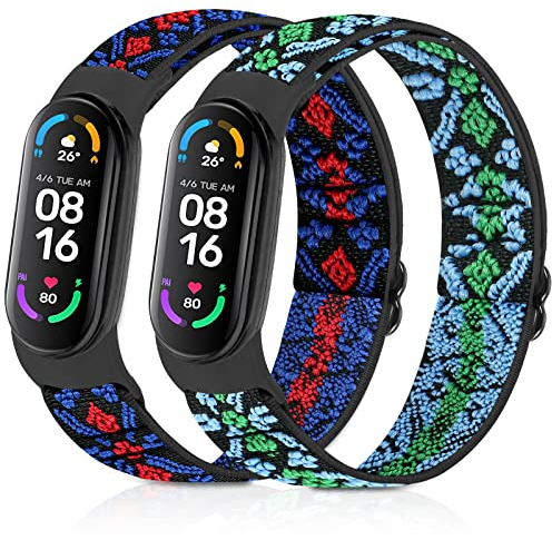 enkic Elastisch Armband Kompatibel mit Xiaomi Mi Band 7/Mi Band 6/Mi Band 5/Mi Band 4/Mi Band 3/Amazfit Band 5 Armband, Verstellbares Ersatzarmbänder Nylon Loop Sport Uhrenarmband für Damen Herren