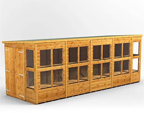 POWER High Grade Premium Pent Potting Wooden Greenhouse Shed with Security Features, Double Doors, PVC Window sills, Door & Window Flexibility, made from 12 mm Extra Thick Timber