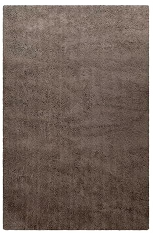 Homie Living Wuscheliger Hochflor Wollteppich für Wohnzimmer, Schlafzimmer und Kinderzimmer - Rossi (70 x 140 cm, Taupe)