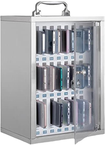 An Der Wand Befestigter Edelstahl Telefonkasten Aufbewahrungsschrank Durchsichtiger Handy Aufbewahrungsschrank Mit Tragbarem Griff Tastensperre Und Handgeschriebenen Tags (Color : Silver, S : 24)