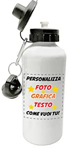 Overthetee Borraccia PERSONALIZZABILE - Foto - Scritta - Grafica - Disegno - Logo - Borracce da 500 ML - Idea Regalo Originale