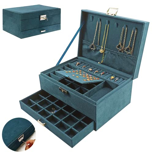 LONENESSL Jewellery Box Organiser for Necklace Earrings Bracelets Rings, 3 Layers Large Velvet Removable Compartment Jewellery Storage Case for Women Girls