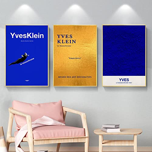 SDVIB Yves Klein Ausstellungsposter Monochrom Blau Leinwand Gemälde Wandkunst Bild Französische Moderne Kunstdrucke Wohnkultur 60x90cm-3Pieces Frameless
