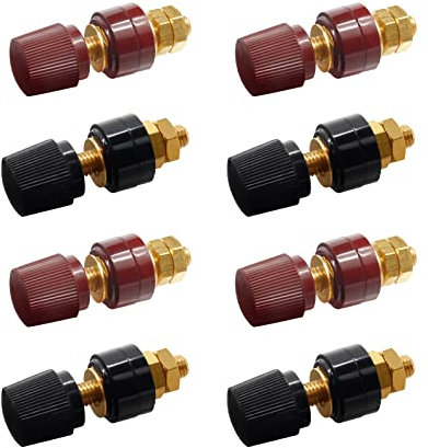 Jiozermi 8 Pcs 1/4 Copper Battery Terminal Studs, M6 Remote Battery Terminal Stud Pure Brass Terminal Binding Post Post Connectors Kit Red and Black