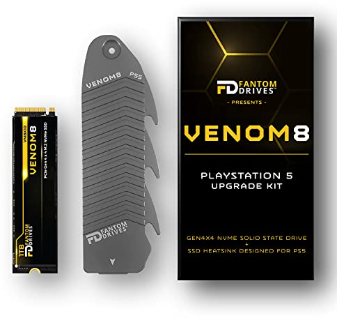 Fantom Drives VENOM8 1TB NVMe Gen 4 M.2 SSD for PlayStation 5 (PS5) Gaming PC & Laptop, Graphics, Video Editing - 3D NAND TLC DDR4 DRAM Cache Internal SSD - Up to 7400MB/s - w/Heatsink (VM8X10-PS5)