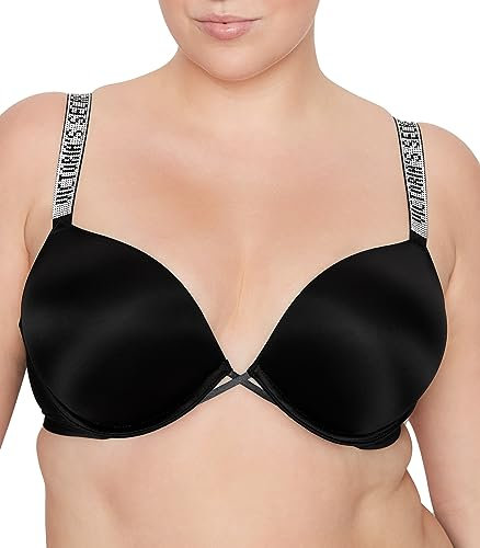 Victoria's Secret Bombshell Push Up Bra, Add 2 Cup Sizes, Rhinestone Straps (32A-38D), Black Shine, 38C