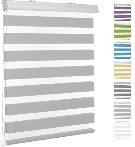 Double Layer Roller Blind 90x340cm No drilling & Easy-Fix,easy to Fit Light Filtering Window Treatment with Adjustable chain mechanism, for Bedrooms,Living Room Light Gray