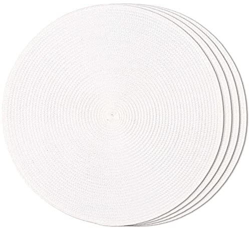 FunWheat Lot de 4 sets de table ronds tressés pour tables de salle à manger, tissus, lavables, antidérapants, 15 pouces (blanc, 4 pièces)