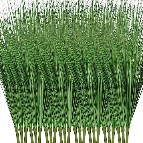 Tigeen 12 Pcs 33 Inch Fake Tall Faux Grass for Outdoor Planter, Green