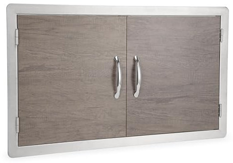 Stanbroil BBQ Access Door Outdoor Kitchen Doors 36W x 21H Inch - Wood Grain Double Door for Commercial BBQ Island, Grill Station, Outdoor Cabinet