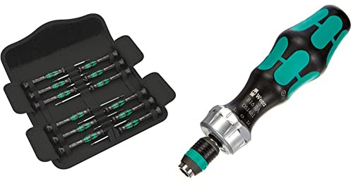 Wera 73675 Kraftform Micro Precision Screwdriver Set, 12 Pieces & 05051461001 1/4 x 142 816 RA Ratchet Screwdriver - Silver