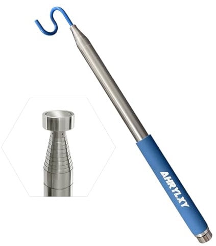 AHRYLXY 10 FT Telescoping Pickup Tool Magnetic Pole with Hook, Telescopic Push Pull Rod Wire Reacher Grabber Disc Golf Retriever, Telescopic Magnetic Pick-Up Tool