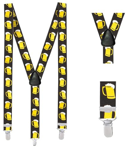 NET TOYS Originelle Hosenträger mit Bier-Motiv - Gelb-Schwarz - Lässiges Männer-Accessoire Bundhalter Bierglas