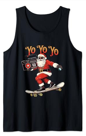 Yo-Yo-Yo Hip Hop Santa Claus Skateboarding Boombox Christmas Tank Top
