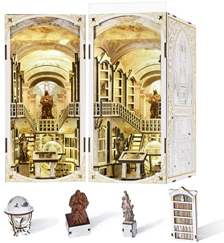MiniCity Kit Book Nook - DIY Miniature - Maison de poupée - Puzzle 3D en Bois - Serre-Livres - Bibliothèque - Décoration avec lumière LED pour Adolescents et Adultes (Library of Gods)
