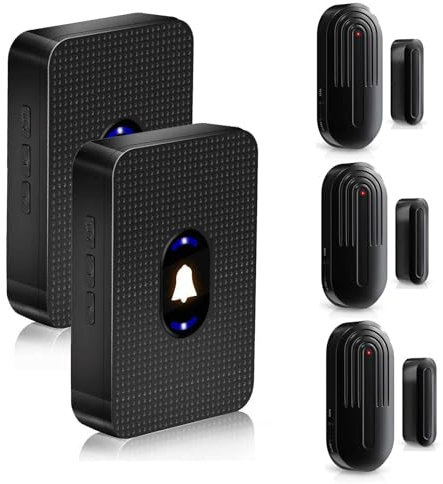 DAYTECH Wireless Door Sensor Alarm, Door Open Alarm Chime, Entry Alert For Home Store Office Security, 300ft/100m Operating Range, 55 Ringtones 5 Volume, 2 Receivers & 3 Sensors