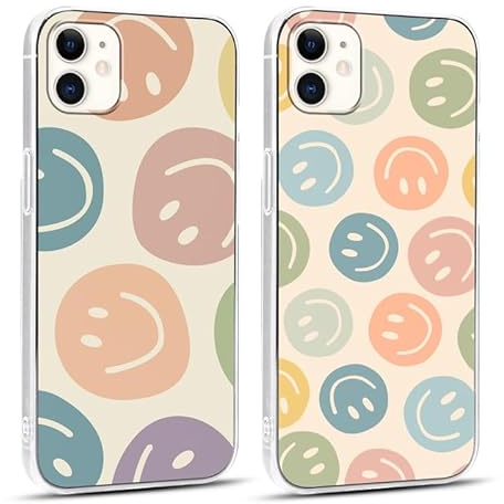 Foonary 2 Stück Transparent Hülle für Apple iPhone 11 6,1, Handyhülle mit Frauen Mädchen Aesthetic Smiley Muster Motiv Design Case, Silikon Schutzhülle Cover für iPhone 11, Smiley 01