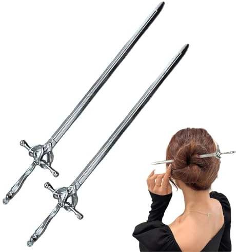 RUIENGCOMM 2 Pcs Metal Sword Hair Sticks Sword Shape Vintage Hair Chopsticks Hair Stick Metal Chinese Hairpins Chopsticks Clips Barrettes for Women and Girls Daily Wear