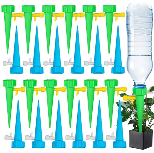 24 Piezas Riego por Goteo Automático Kit, Dispensador Agua Plantas, Sistema de riego Ajustable con Interruptor de válvula de Control para regar Plantas de Interior y Exterior