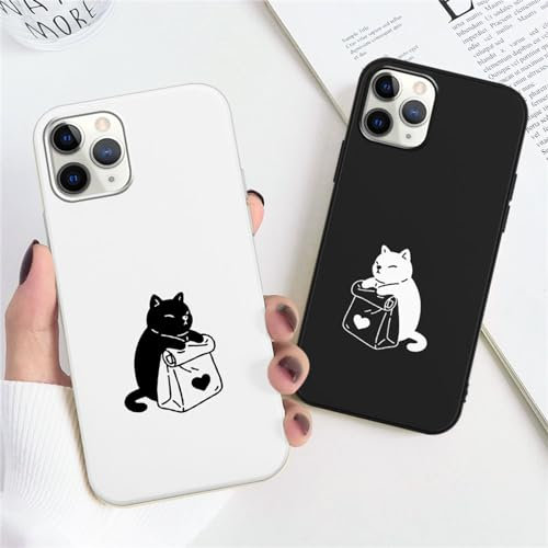 Xylota 2 Stück Handyhülle für iPhone 11 Pro 5,8 Hülle, Niedlich Case mit Cartoon Muster Katze Design, Ultra Dünn Silikon Weich TPU Bumper Stoßfeste Kratzfest Schutzhülle Cover, Schwarz + Weiß
