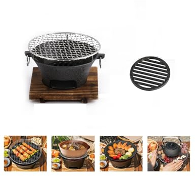 Hibachi-Grill aus Gusseisen, Hibachi-Grill für den Außenbereich, tragbarer Campingkocher, Hibachi-Tischplatte, kleiner tragbarer Holzkohlegrill für Outdoor-Camping, Grillrost-Oberfläche, 27,9 cm,