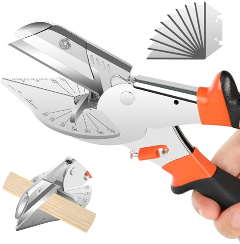 DINGBIU Miter Shears Cutter - 45 to 135 Degree Multi Angle Cutter Mitre Shears, Trunking Scissors Gasket Shear for Cutting Wood, PVC PPR PE Pipe, Branch, Wire Including 10 Spare Blade