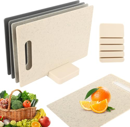 4 Pièces Planche a Decouper Plastique Planche a Decouper Professionnelle Planches à Découper avec Support de Rangement Planche a Découper pour Viande Charcuterie Légumes et Fruits