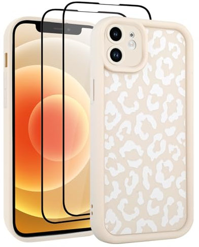 UZEUZA Compatible with iPhone 12 Case, Cheetah Print Shockproof Soft TPU Protective Case for Women Girls, Slim Anti Scratch Leopard Case for iPhone 12 6.1 Inch,White