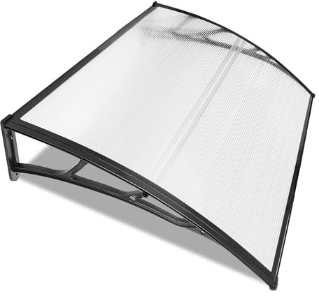 Door Canopy Outdoor Awning Porch Canopy Window Garden Canopy Rain Shelter Cover for Front & Back Door Patio Canopy Polycarbonate Roofing Sheet Door Canopies 120 x 80cm Black