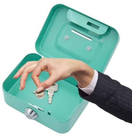 Geldkassette Abschließbar, Sicherheitsbox Safe, Geldkassette treso, Geldkassette Spardose mit schlitze, Metall Sicherheitsbox, Trinkgeldkasse, Kasse mit 2 Schlüsseln für Kinder und Erwachsene, Grün