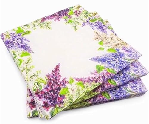40 PPS 3-Ply Purple Lavender Border Design Tissue Paper Napkins Serviettes for Decoupage Lunch 33cm x 33cm - Pack of 20 x2 for Party, Lunch, Picnic (Purple Lavender Border Design)