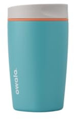 Owala SmoothSip Slider Insulated Stainless Steel Coffee Tumbler, Reusable Iced Coffee Cup, Hot Coffee Travel Mug, BPA Free 12 oz, Grey/Blue (Beachy Breeze)