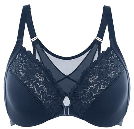 Delimira Women's Front Fastening Bras Posture Lace Underwire Unlined Full Coverage Plus Size Sargasso 36F