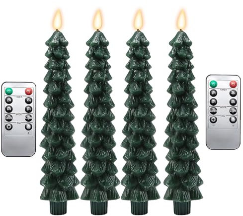 Candele Coniche A Forma Di Albero - Candele Per Albero Di Natale | Candelieri A LED Verdi Con Timer Remoto | Candele Senza Fiamma | Candelieri 'albero Di Natale Luce Tremolante 'albero Di Nata