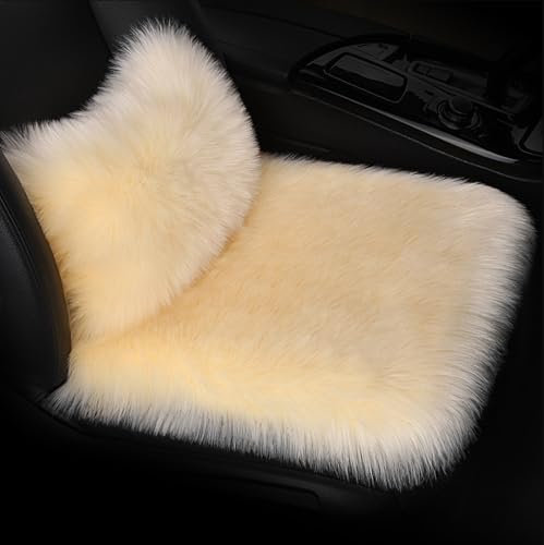 champracer Lammfell Sitzkissen Lendenkissen,Autositzbezug Lendenkissen, Auto Kunstfell Sitzauflage, Langes Winter Warme Sitzkissenbezug, Universell für Autositz, Bürostuhl und meisten Stühle (Beige)