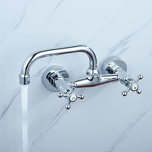 360° drehbar Spültischarmatur Küche Armatur Messing Wandmontage Nostalgie Zweigriff Wandarmatur G ½ “ Spültischarmatur Mischbatterie Wasserhahn