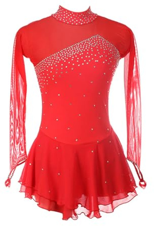 Yaaxinb Eiskunstlauf Kleid Damen Eislaufen Rollschuh Kleid Langarm Kürkleid Mit Rollkunstlauf Wettbewerb Gymnastik Leotard Turnanzug Tanzkostüm Ballettkleid Eisllaufkleid