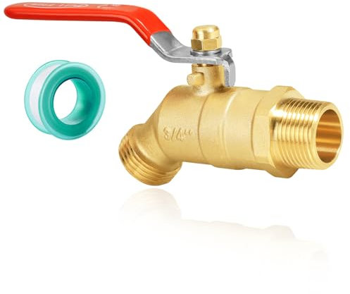 Rubinetto da giardino in ottone, connessione NPT da 3/4 di pollice, connessione GHT da 3/4 di pollice, rubinetto esterno con valvola a flusso completo (3/4 NPT ingresso maniglia lunga)