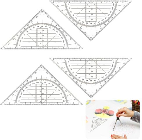 4 Stück Geodreieck aus Kunststoff, 16 cm, bruchsicher und transparent (D)