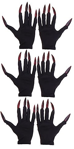 SOIMISS 5sets Red Ghost Nail Gloves Dress up Opera Gloves LED Gloves Tulle Gloves Scary Gloves Halloween Costume Gloves Party Cosplay Gloves Sheer Gloves Cleanse Black 3pairs*5
