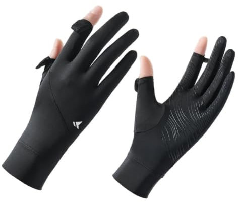 UV Sun Protection Gloves Women Touchscreen Non Slip Driving Gloves, Full Finger Ice Silk Thin Gloves for Travel Golfing Running (black, One Size)