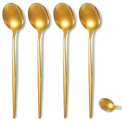 4 Stück Kaffeelöffel Gold Espressolöffel Kaffeemesslöffel 20.3 cm Espresso Löffel Klein Spoon Set Kaffeelöffel Edelstahl Mini Dessertlöffel Müslilöffel Eierlöffel für Haushalte Restaurants Kantinen