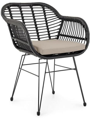 IDIMEX Gartenstuhl Paramo aus Polyrattan, schwarz/beige - moderner Esszimmerstuhl in Rattan Optik, Küchenstuhl mit Sitzkissen, Korbstuhl mit robustem Metallgestell