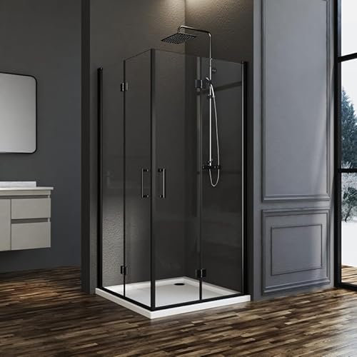Goezes Duschkabine Eckeinstieg Schwarz 90x120cm Falttür Drehfalttür Falttürkabine Eckeinstieg Duschkabine 6mm NANO Sicherheitsglas Doppel Duschtür Höhe 195cm, LINKS & RECHTS MONTIERBAR