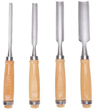 4PCS Professional Half Round Chisel Set - Durable Steel Woodworking Carving Tools with Ergonomic Wooden Handles for Precision Repair and Shoveling